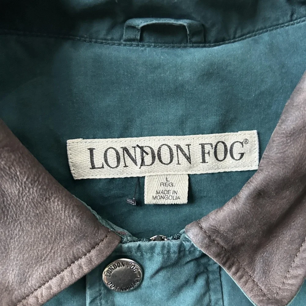 Vintage London Fog Jacket Mens XL Green Canvas Bomber Snap Pockets Collar